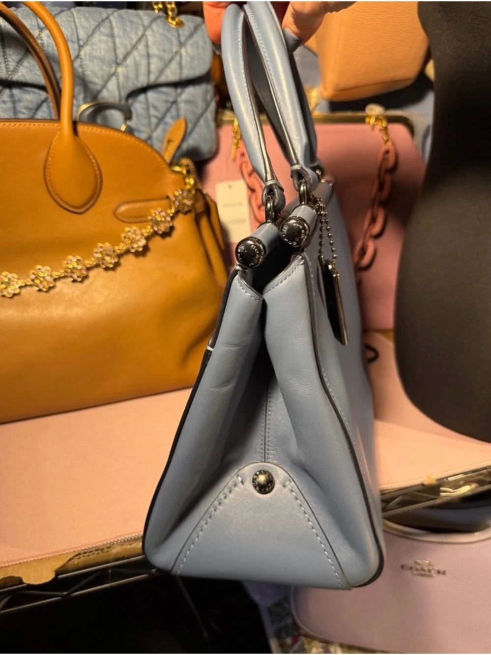 Coach Blue Leather Structured Satchel Tote Top Handle Bag Purse - Picture 3 of 7